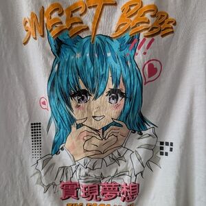 Anime Graphic Tee with Blue Hair Design